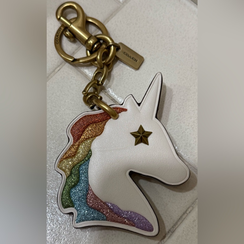 COACH Unicorn Rainbow Glitter Bag Purse Keychain Charm HTF